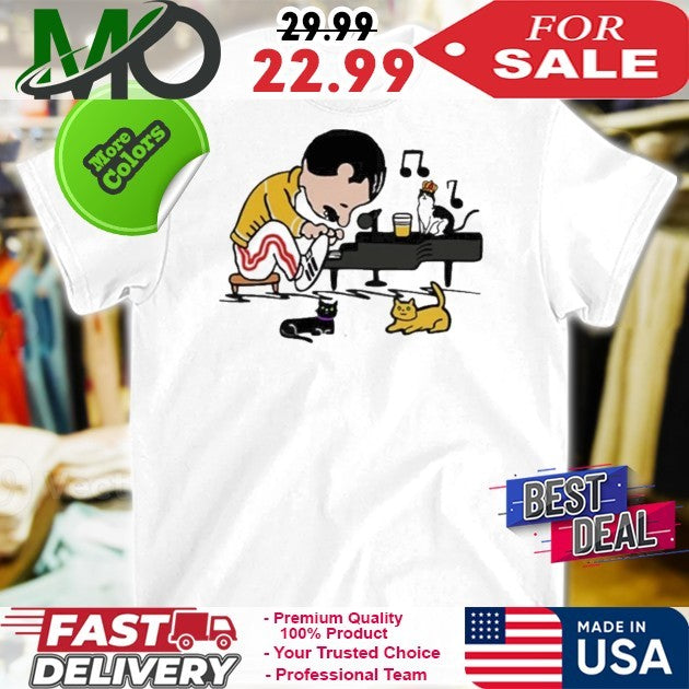 Freddie Mercury In The Form Of Schroeder Peanuts Playing Piano Cartoon Shirt