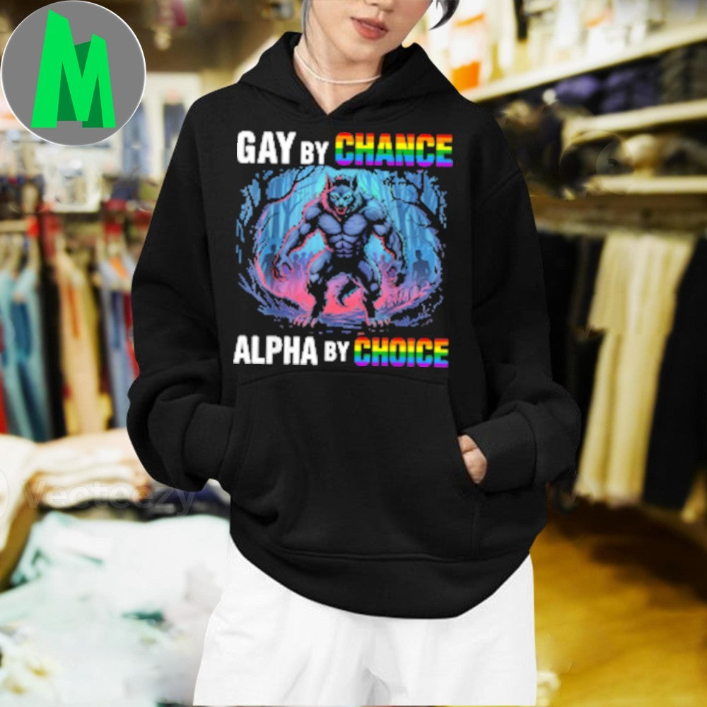 Gay By Chance Alpha By Choice T-Shirt Vintage Wolf Graphic Pride LGBTQ+ Apparel