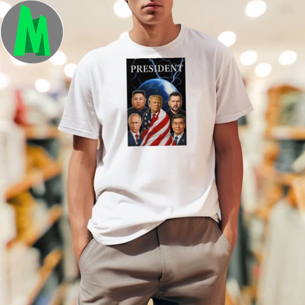 Global Presidents Trump Putin Zelensky Kim Jong-un Xi Jinping Lightning Graphic T-Shirt