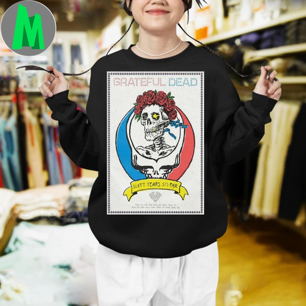 Grateful Dead 60 Years So Far Skull Roses Psychedelic Graphic T-Shirt
