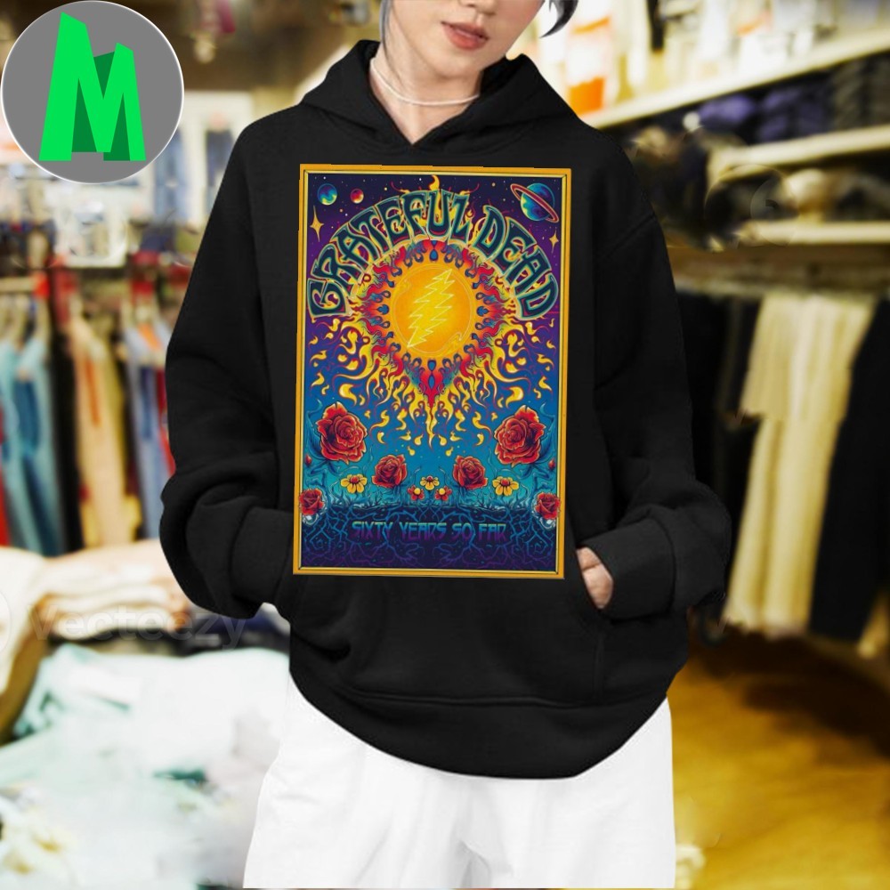 Grateful Dead 60th Anniversary Psychedelic Sun & Roses Poster Graphic T-Shirt