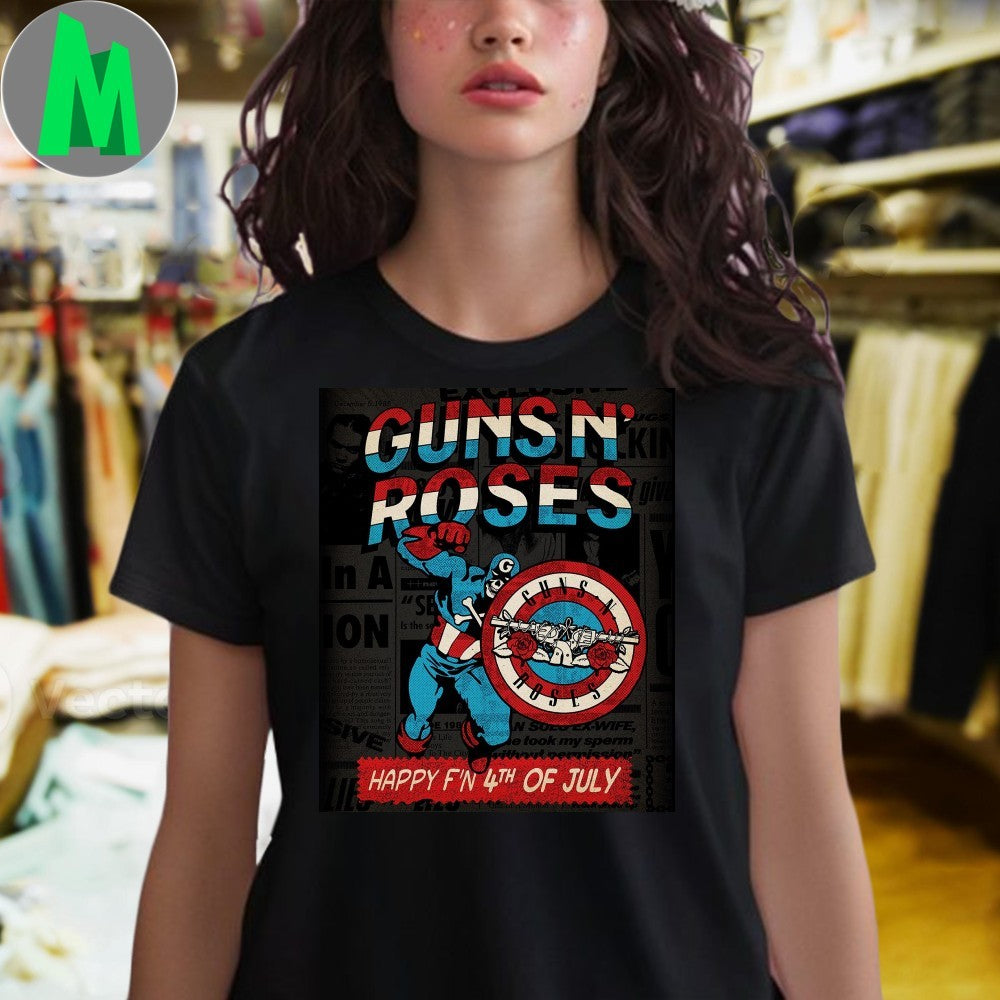 Guns N Roses Happy F’n 4th Of July 2025 Captain America Inspired Art Shirt