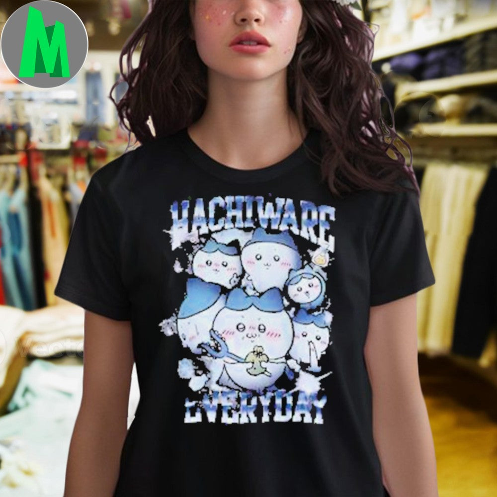 Hachiware Everyday Anime Cartoon Graphic T-Shirt Cute Manga Style Black