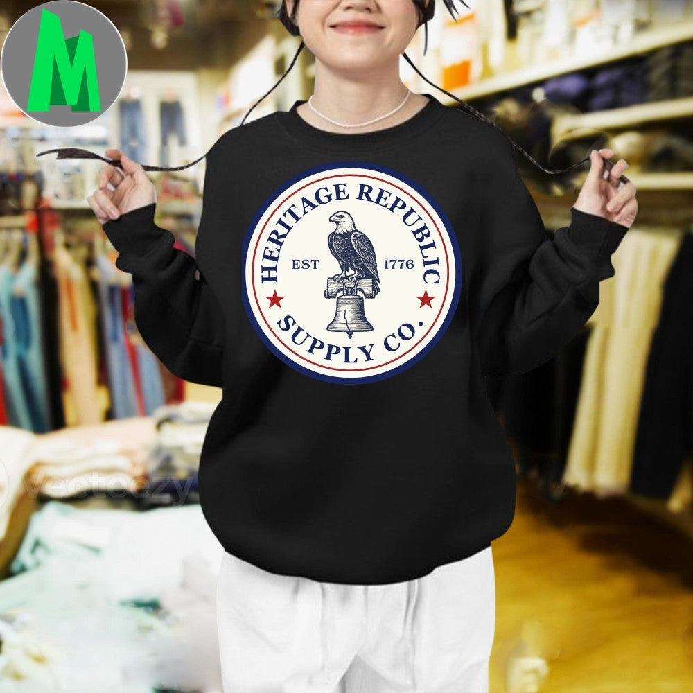 Heritage Republic Supply Co Est. 1776 Eagle Liberty Bell Logo T-Shirt