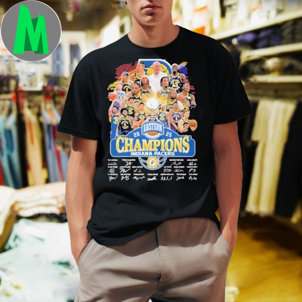 Indiana Pacers 2025 Eastern Conference Champions Signature T-Shirt NBA Basketball Fan Apparel