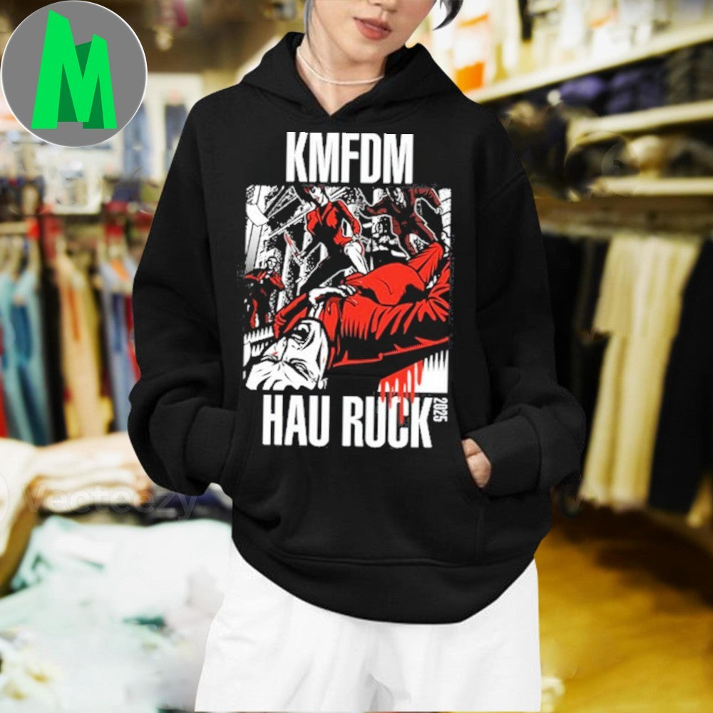 KMFDM Hau Ruck 2025 Industrial Band Graphic T-Shirt – Ultra Heavy Beat Music Merch