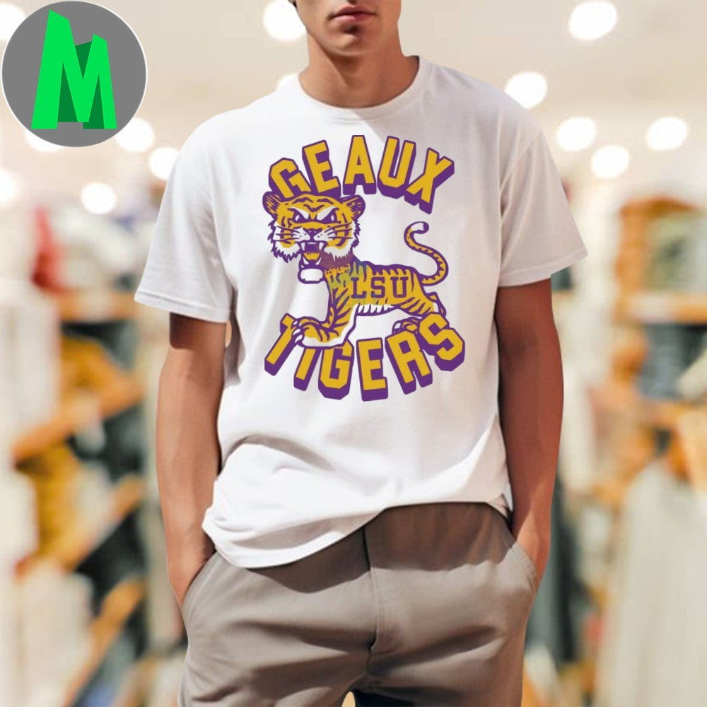 LSU Geaux Tigers Retro Mascot Logo Purple Yellow T-Shirt