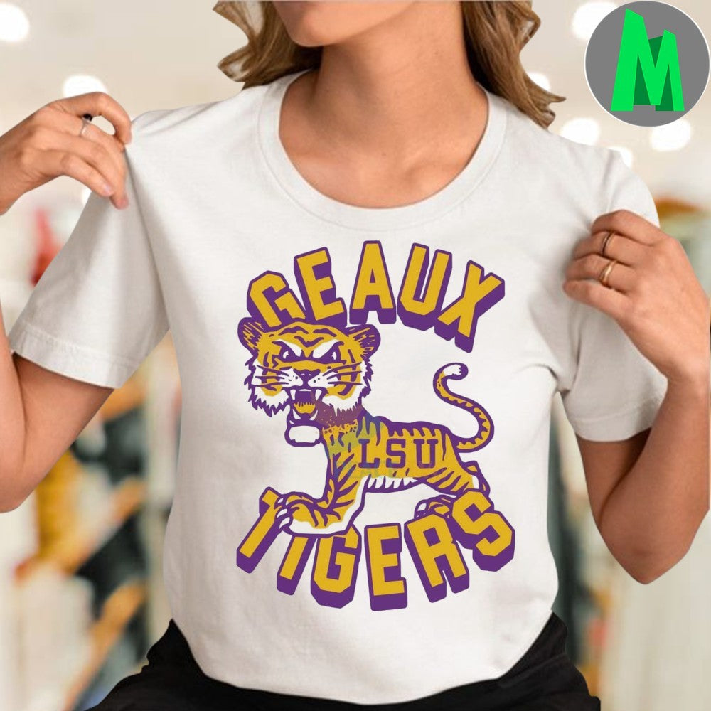 LSU Geaux Tigers Retro Mascot Logo Purple Yellow T-Shirt