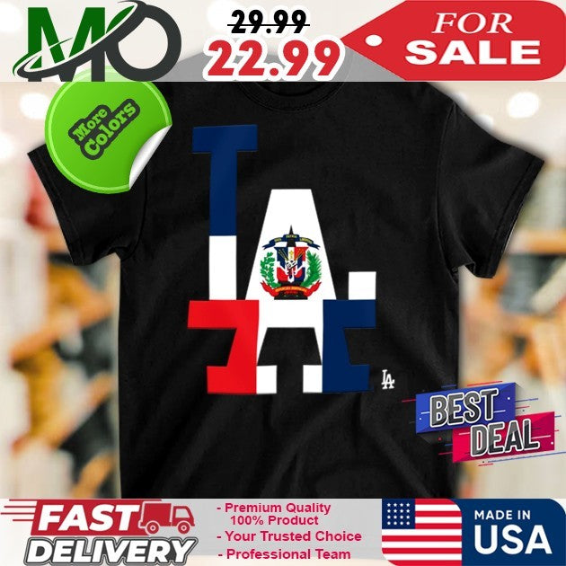Los Angeles Dodgers New Era Black Dominican Republic Flag Logo New 2025 T-Shirt