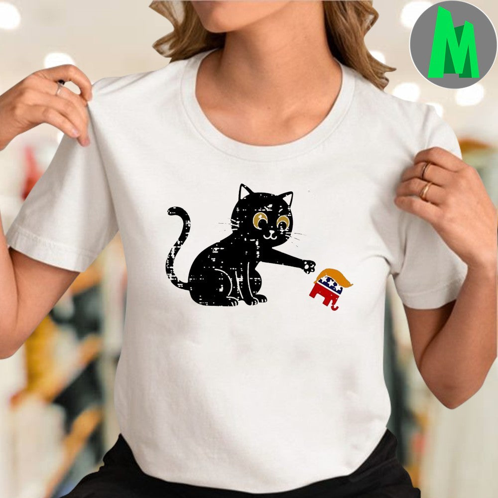 Meow Meow Black Cat Trump Hair Funny Graphic T-Shirt