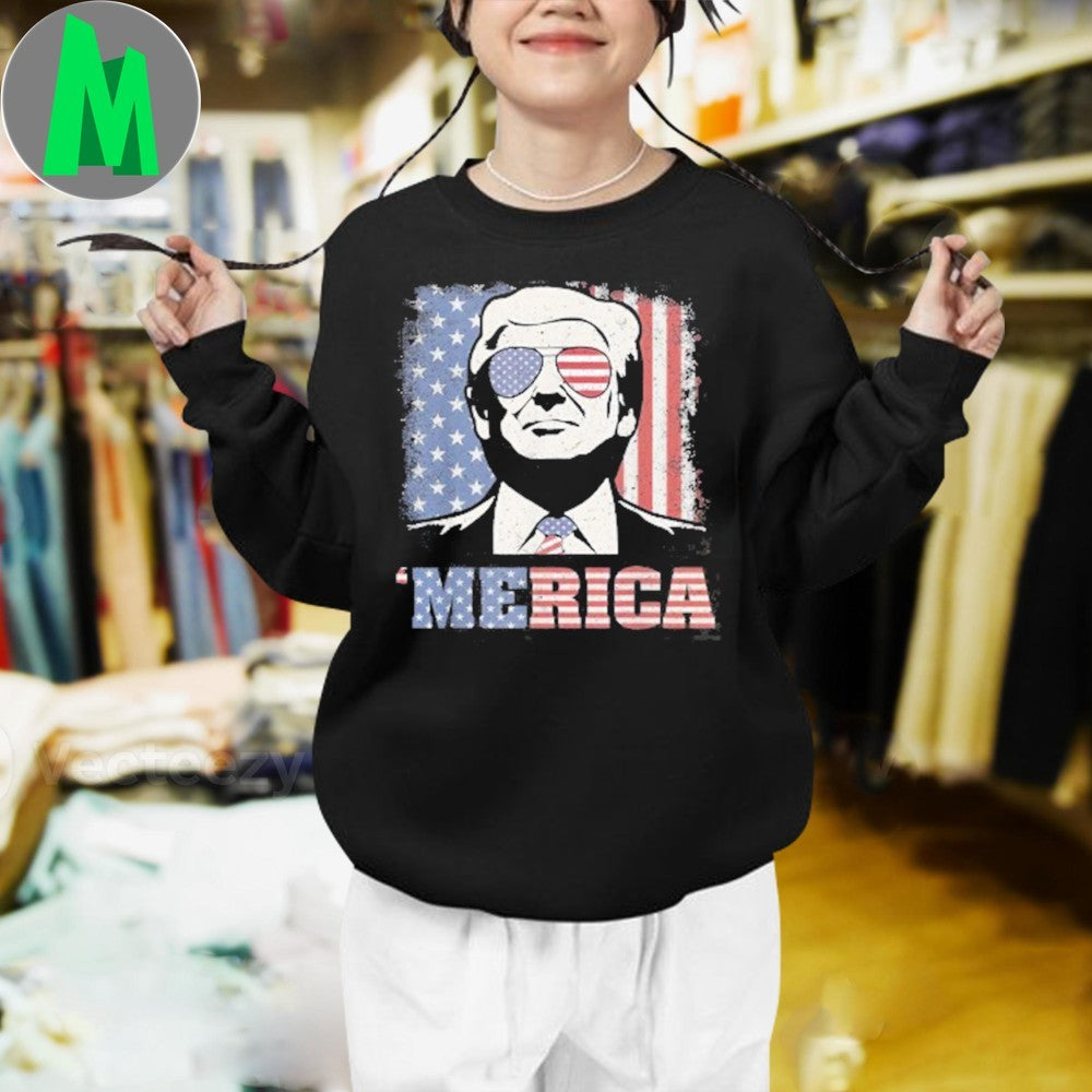Merica Trump Sunglass US Flag 4th Of July Shirt