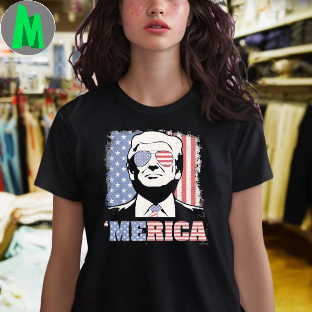 Merica Trump Sunglass US Flag 4th Of July Shirt
