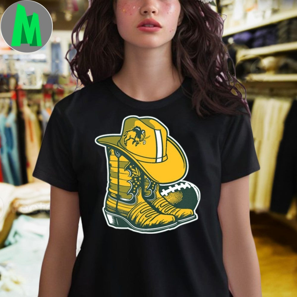 NDSU Bison Football Cowboy Hat & Boots Green T-Shirt