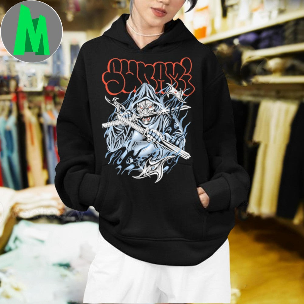 Nami Samurai Death Metal Graphic T-Shirt Skull Grim Reaper Warrior Black