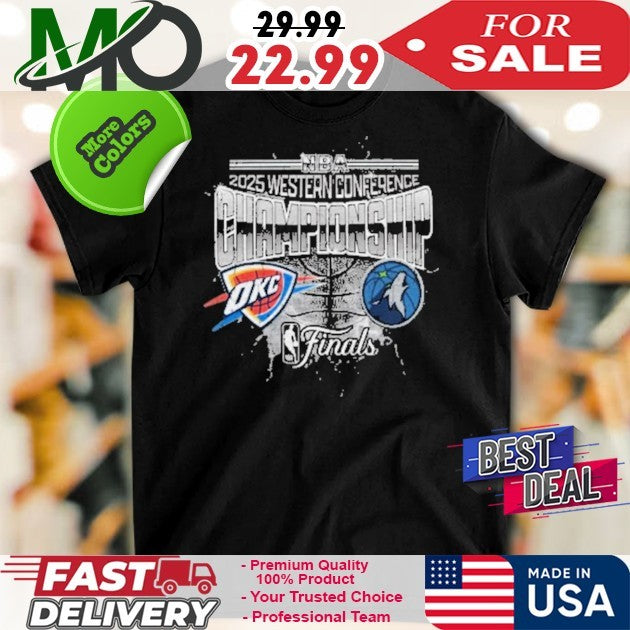 New Era Oklahoma City Thunder Black 2025 Conference Finals Matchup vs Timberwolves Shirt