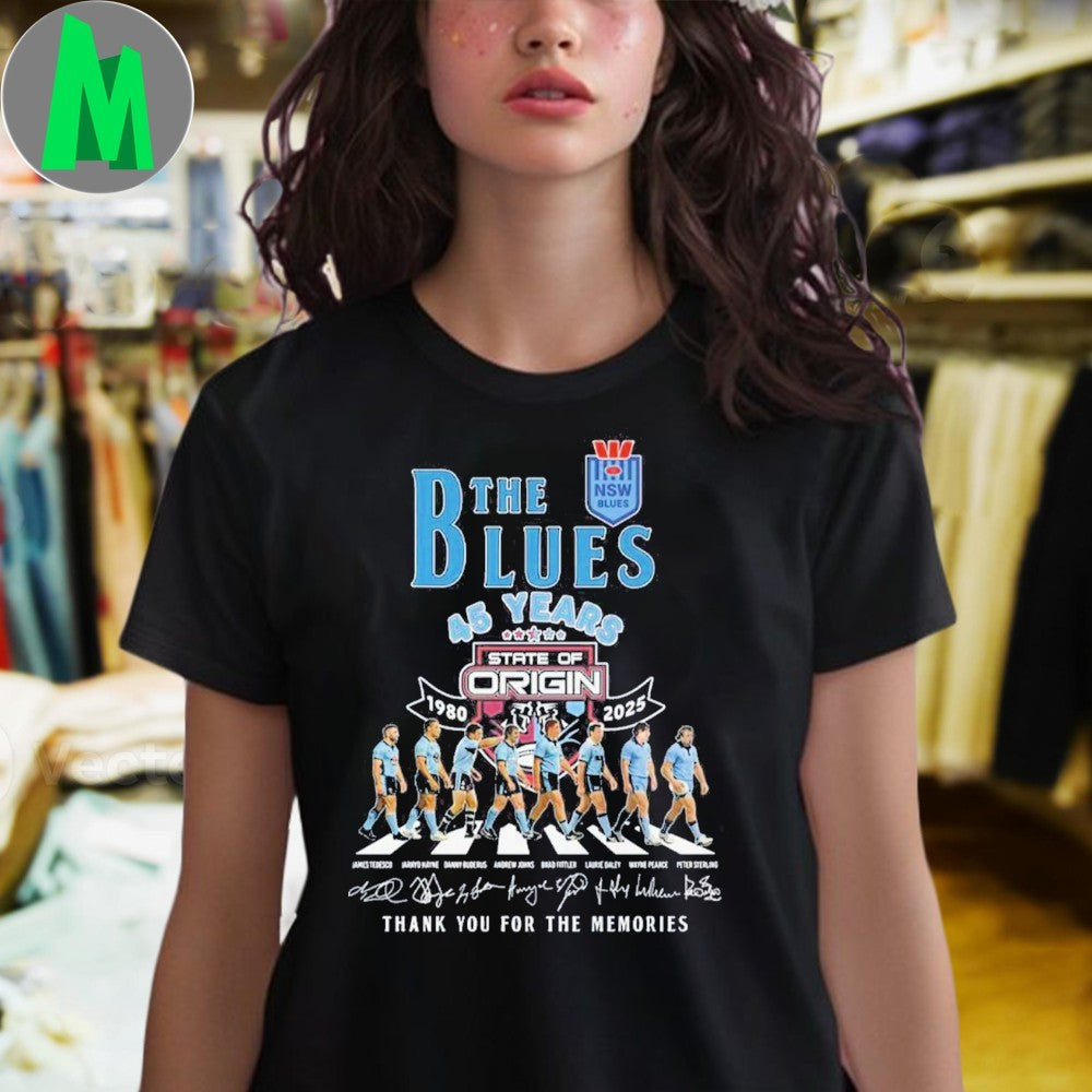 New South Wales Blues 45th Anniversary State Of Origin 1980-2025 T-Shirt Rugby League Fan Apparel Iconic Team Graphic Tee