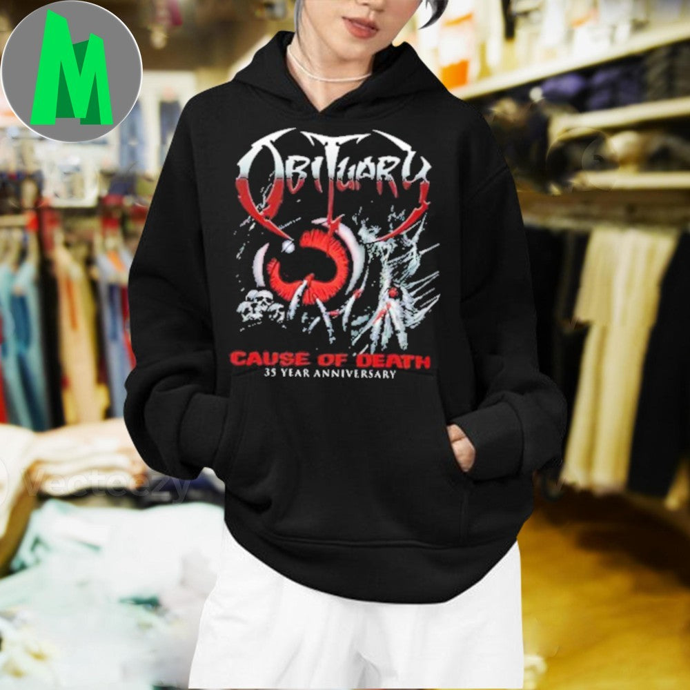 Obituary Cause Of Death 35 Year Anniversary 2025 T-Shirt Death Metal Band Graphic Tee Tour Merch Official Fan Apparel