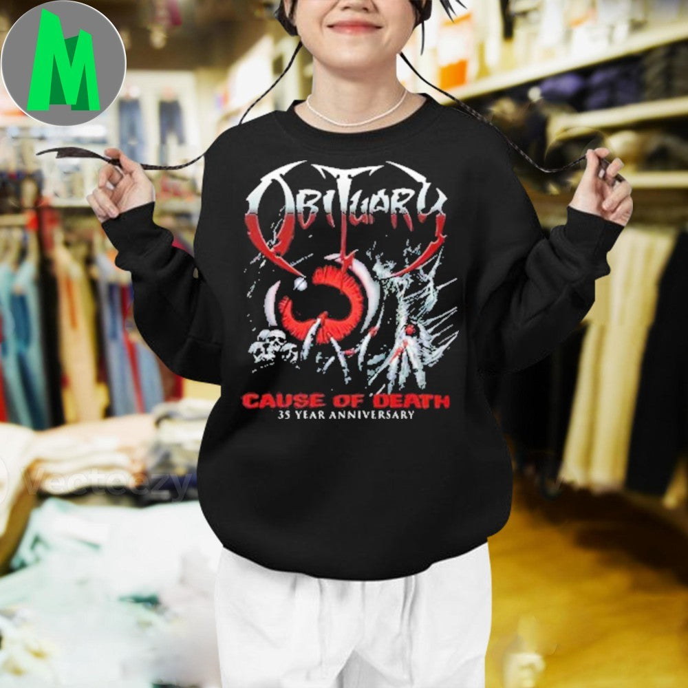 Obituary Cause Of Death 35 Year Anniversary 2025 T-Shirt Death Metal Band Graphic Tee Tour Merch Official Fan Apparel