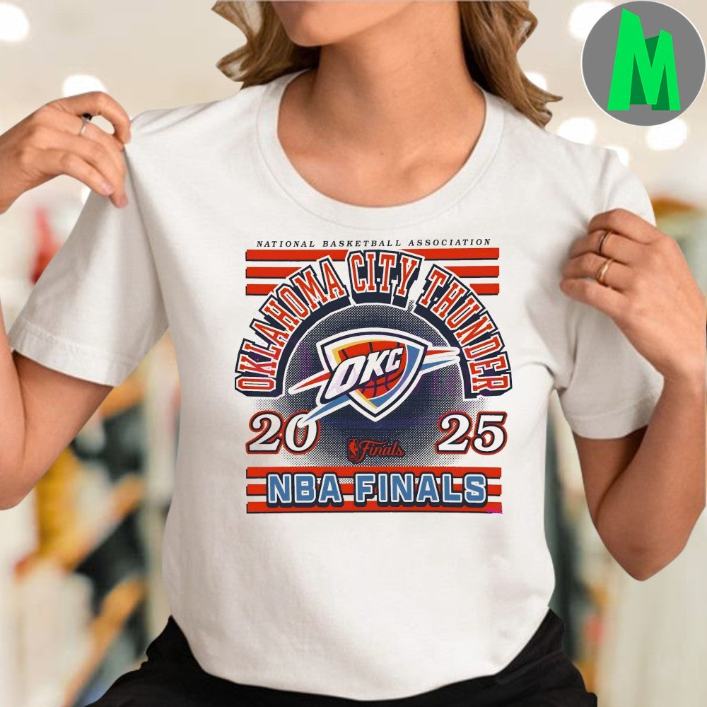 Oklahoma City Thunder 2025 NBA Finals T-Shirt Red White Blue Stripes Logo Basketball Fan Apparel Championship Tee