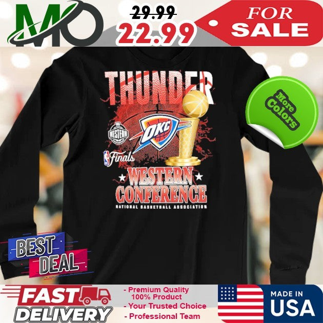 Oklahoma City Thunder 2025 Western Conference Finals Black Graphic Logo Trophy T-Shirt