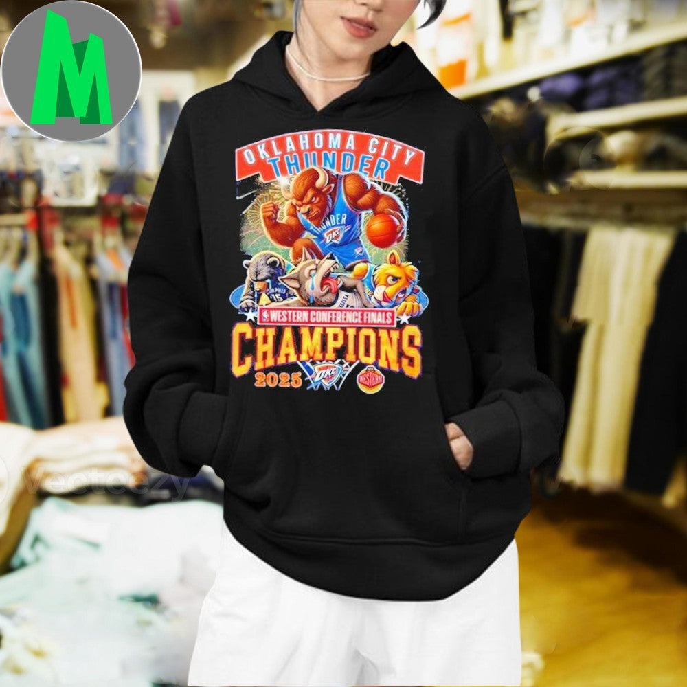 Oklahoma City Thunder 2025 Western Conference Finals Champions T-Shirt NBA Playoff Mascot Graphic Tee