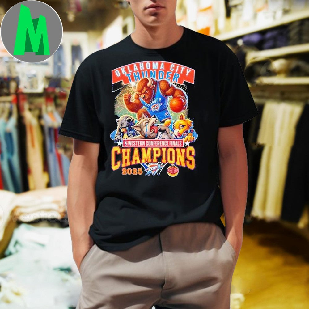 Oklahoma City Thunder 2025 Western Conference Finals Champions T-Shirt NBA Playoff Mascot Graphic Tee