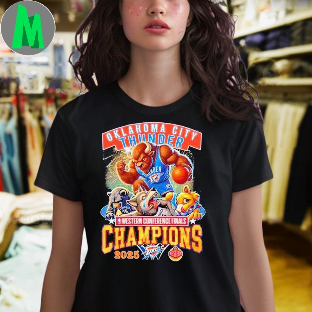 Oklahoma City Thunder 2025 Western Conference Finals Champions T-Shirt NBA Playoff Mascot Graphic Tee