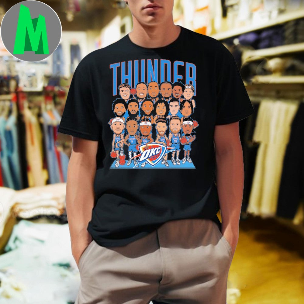 Oklahoma City Thunder Basketball Team Caricature Graphic T-Shirt NBA Fan Apparel Black