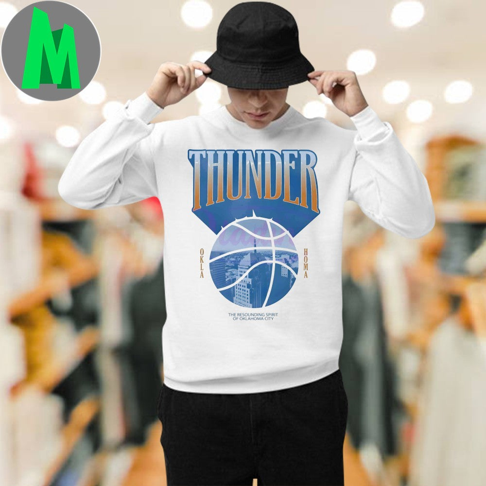 Oklahoma City Thunder Resounding Spirit Basketball Skyline Graphic T-Shirt