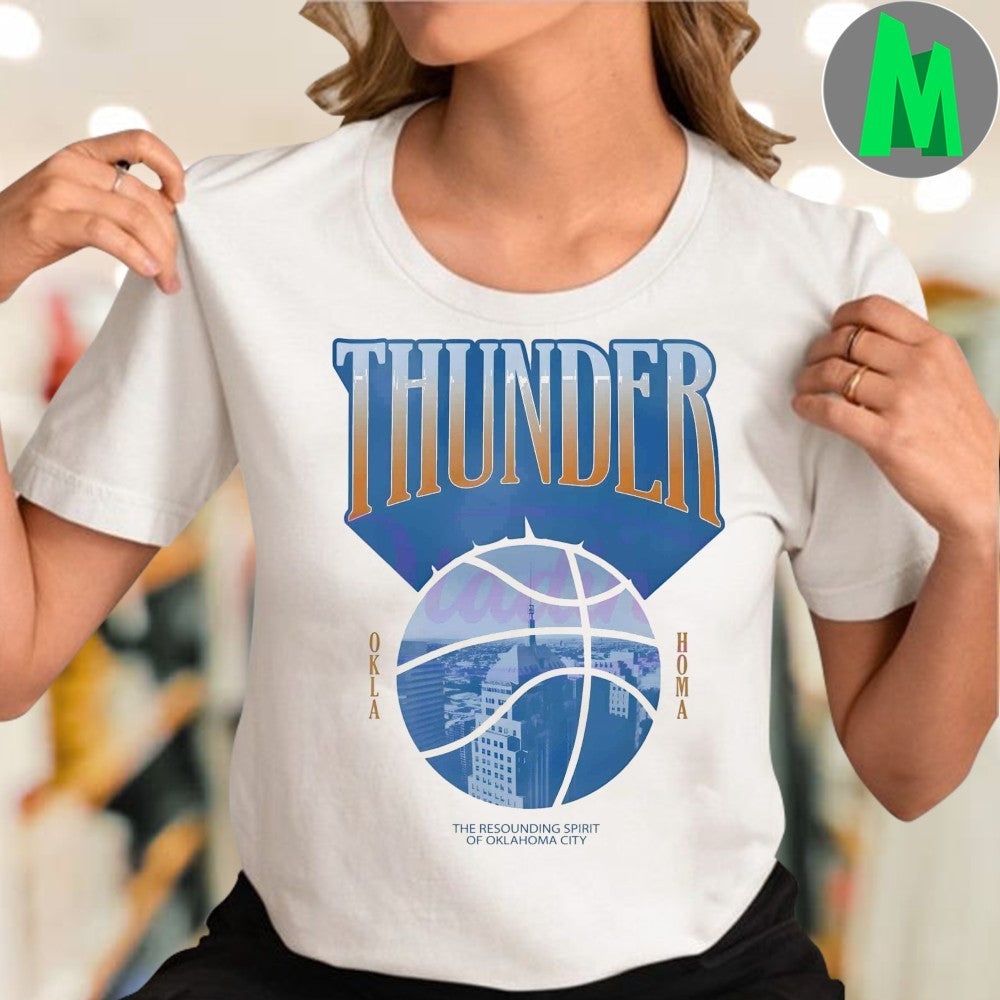 Oklahoma City Thunder Resounding Spirit Basketball Skyline Graphic T-Shirt
