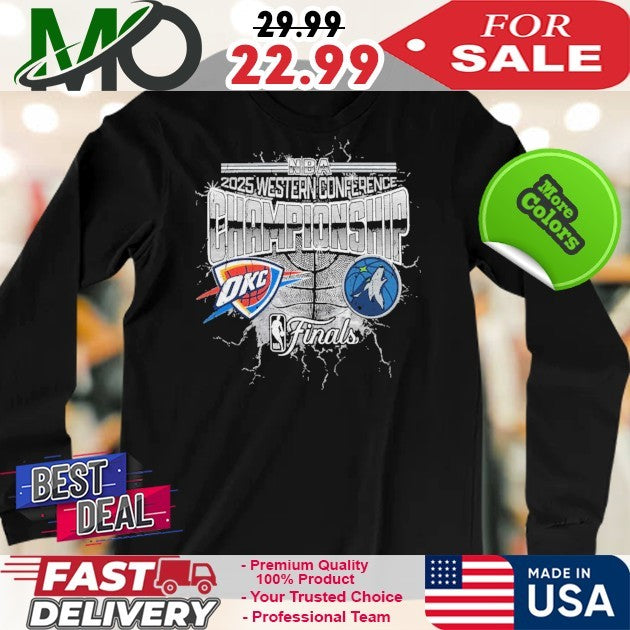 Oklahoma City Thunder vs. Minnesota Timberwolves 2025 Western Conference Finals Matchup Distressed Graphic T-Shirt