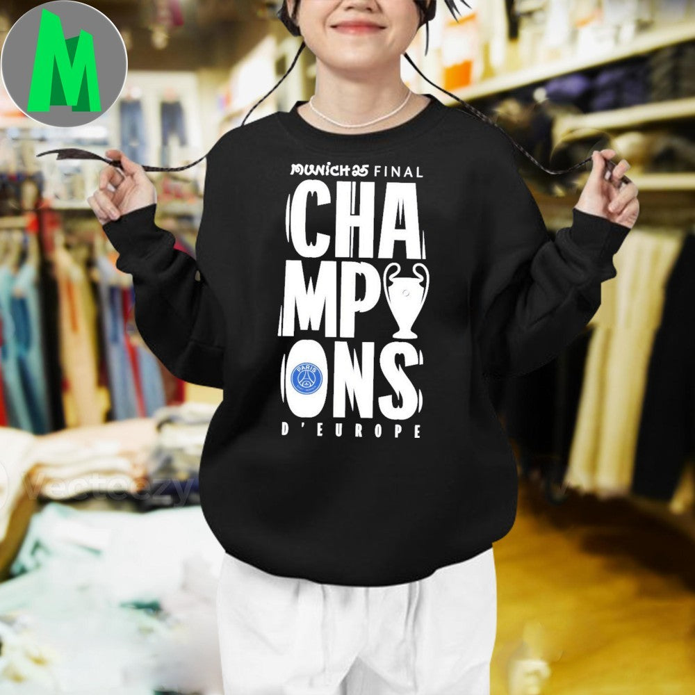 PSG Champions D’Europe 2025 UEFA Champions League Finals Sweatshirt Football Fan Apparel Black