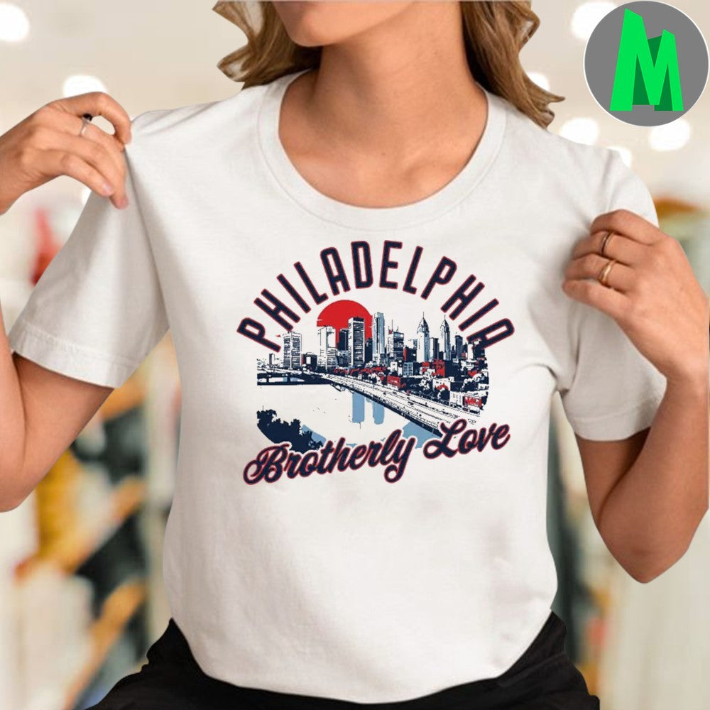 Philly USA Philadelphia Skyline T-Shirt Brotherly Love City Graphic Tee Fan Souvenir Apparel White