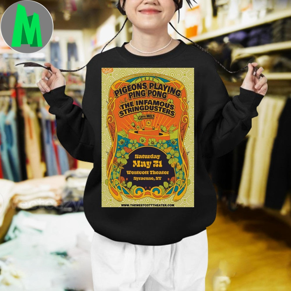 Pigeons Playing Ping Pong The Infamous Stringdusters 2025 Concert T-Shirt Live Music Festival Graphic Tee Tour Merch