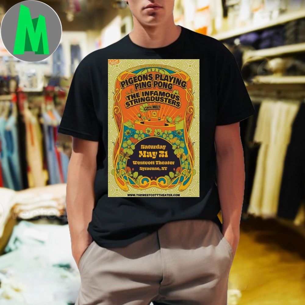 Pigeons Playing Ping Pong The Infamous Stringdusters 2025 Concert T-Shirt Live Music Festival Graphic Tee Tour Merch