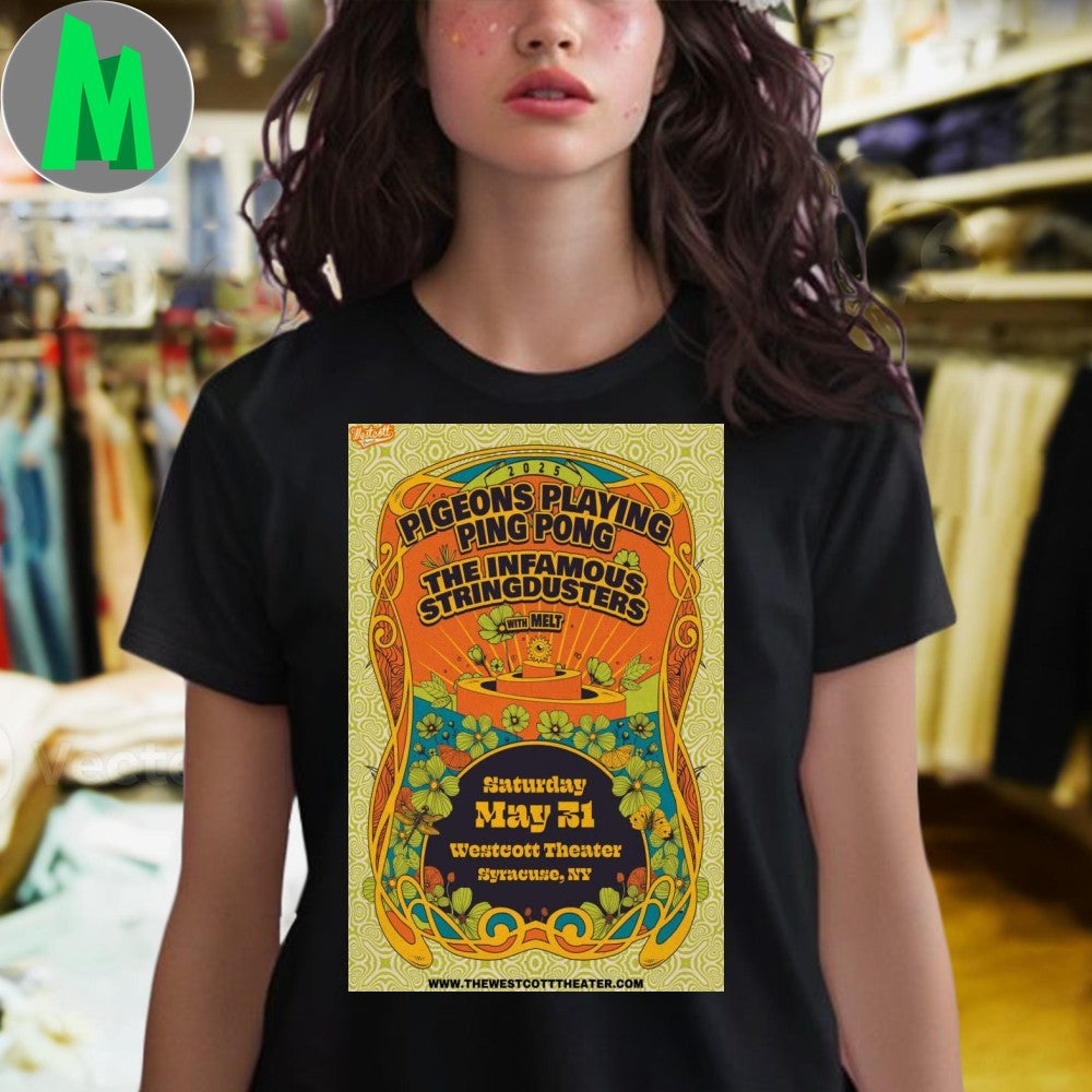 Pigeons Playing Ping Pong The Infamous Stringdusters 2025 Concert T-Shirt Live Music Festival Graphic Tee Tour Merch