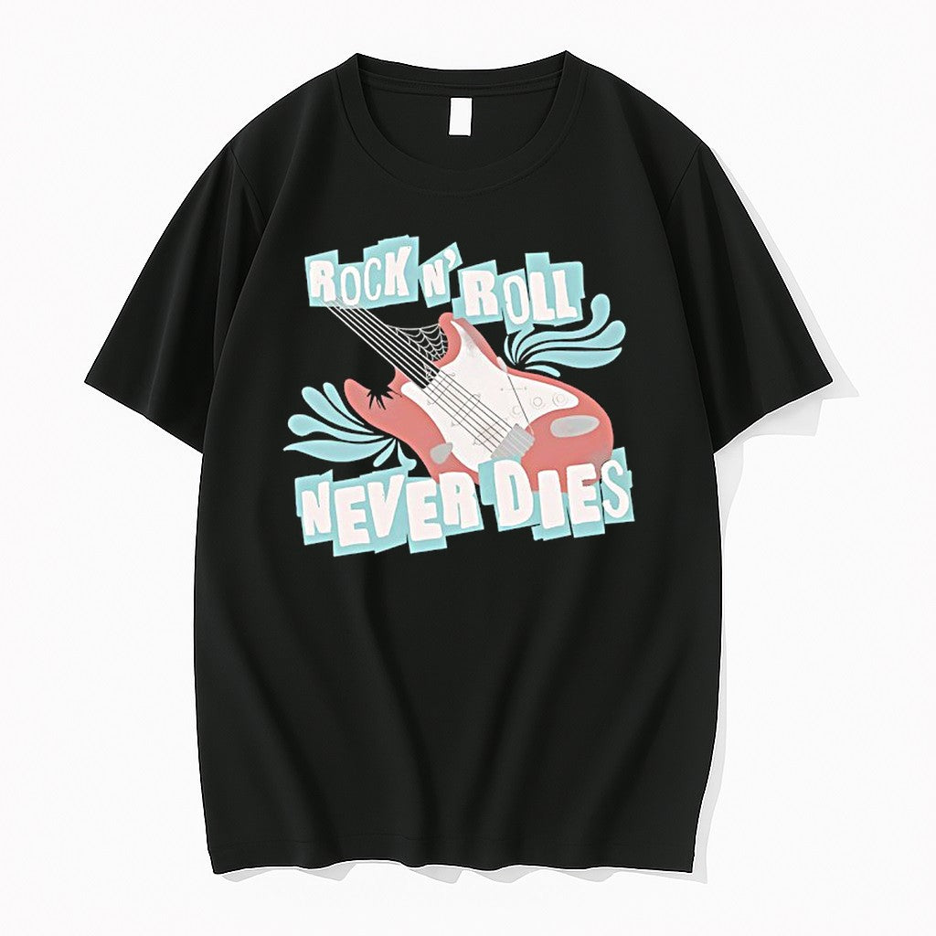 Official Rock N Roll Never Dies Electric Guitar Vintage Music T Shirts Jpg
