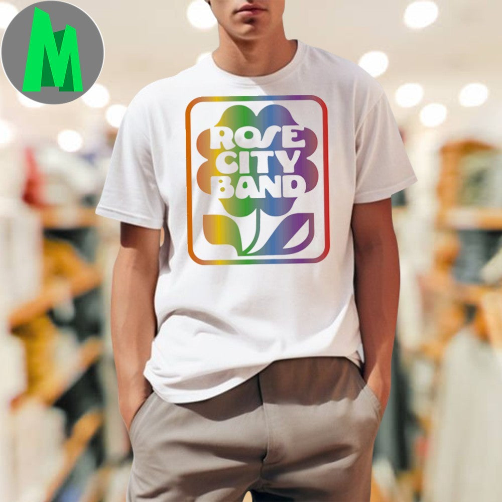 Rose City Band Rainbow Pride Logo T-Shirt Indie Rock Music Fan Tee
