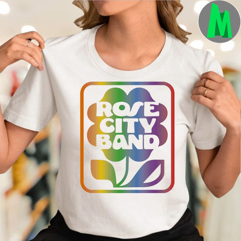 Rose City Band Rainbow Pride Logo T-Shirt Indie Rock Music Fan Tee