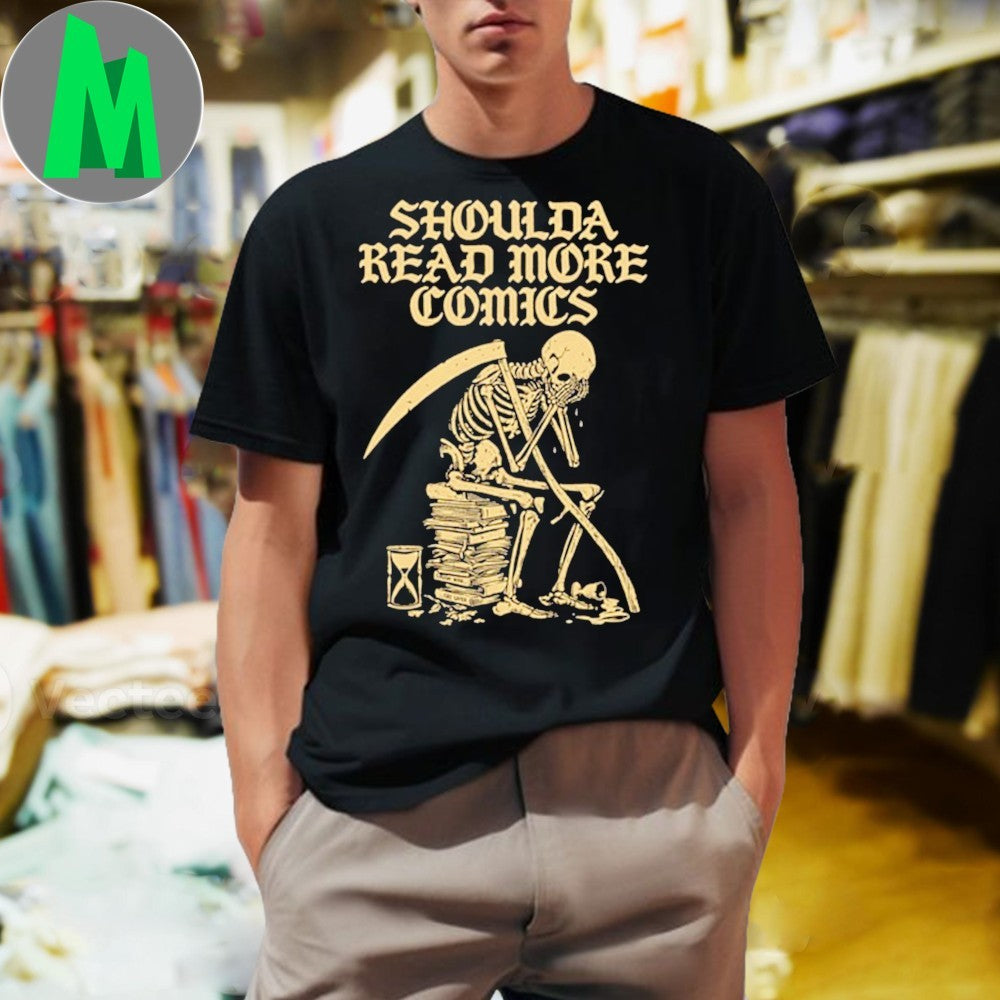 Shoulda Read More Comics Grim Reaper Skeleton Graphic T-Shirt
