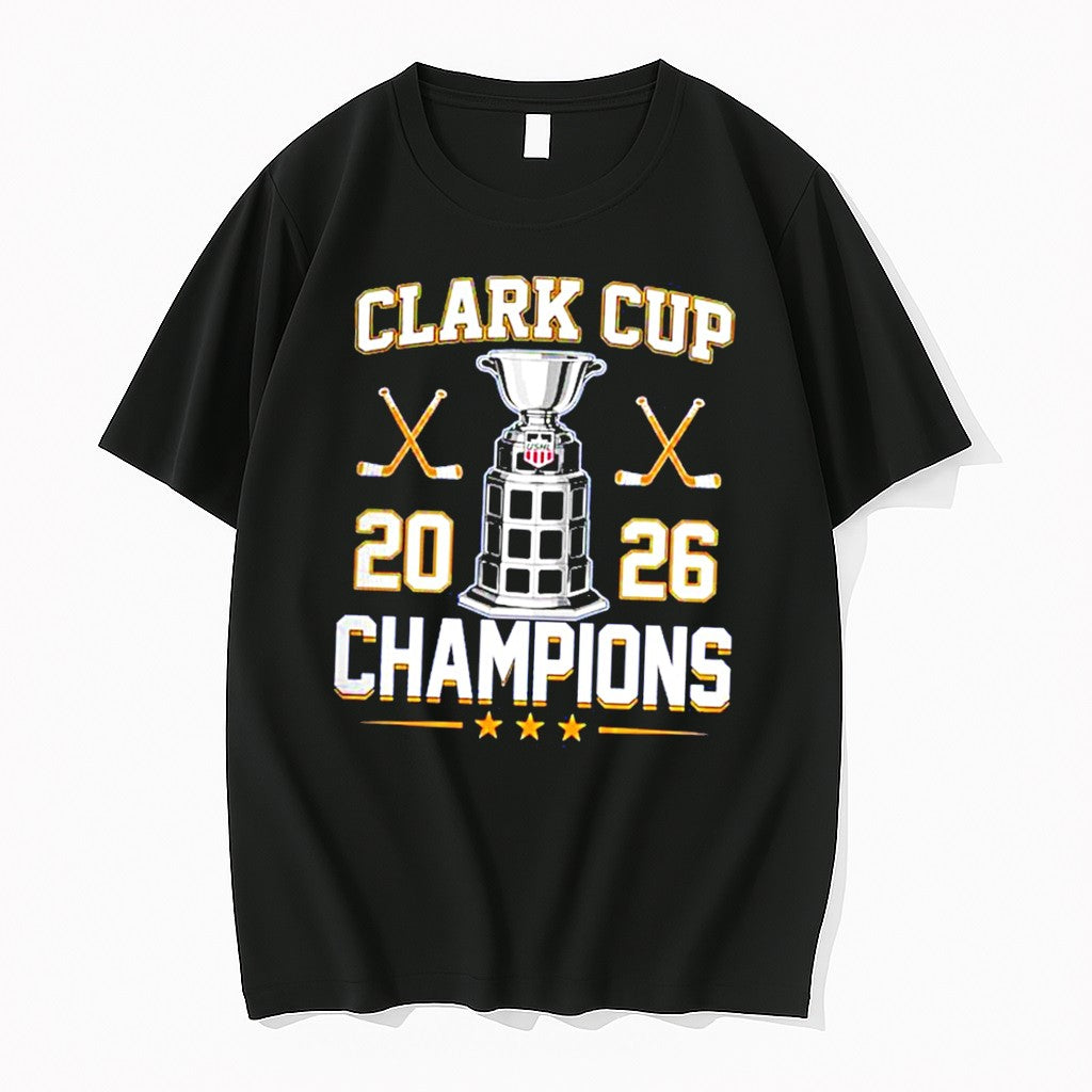Official Sioux Falls Stampede Hockey 2026 Clark Cup Champions Trophy Tee T Shirts