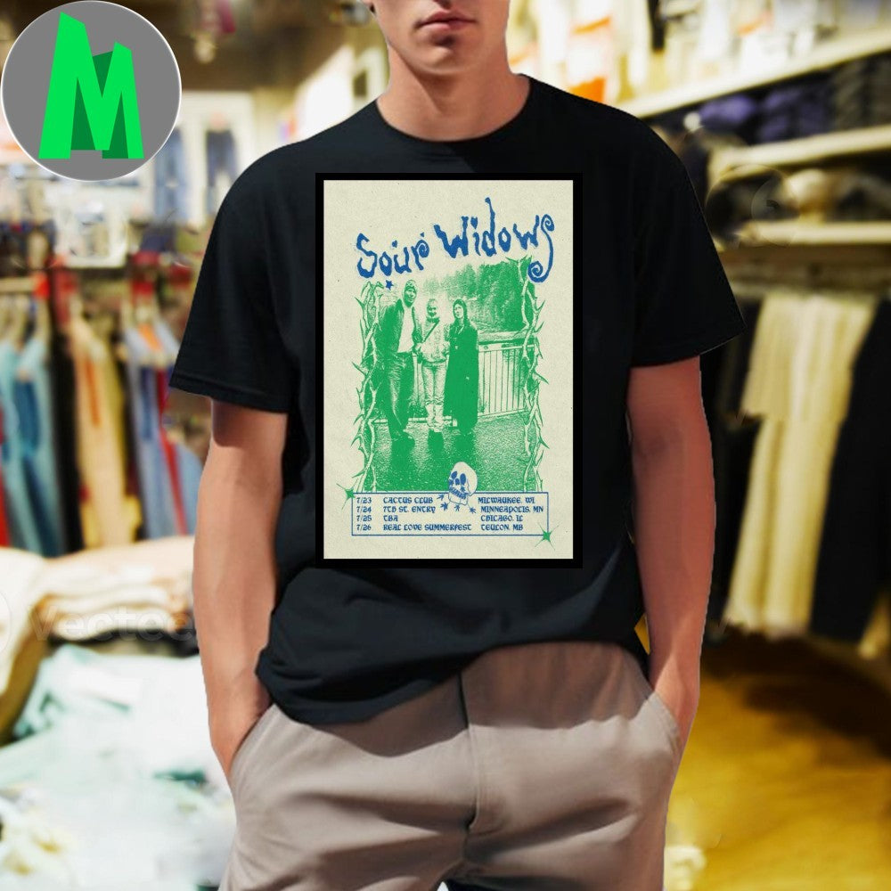 Sour Widows 2025 Summer Tour Concert Poster T-Shirt Indie Rock Band Apparel