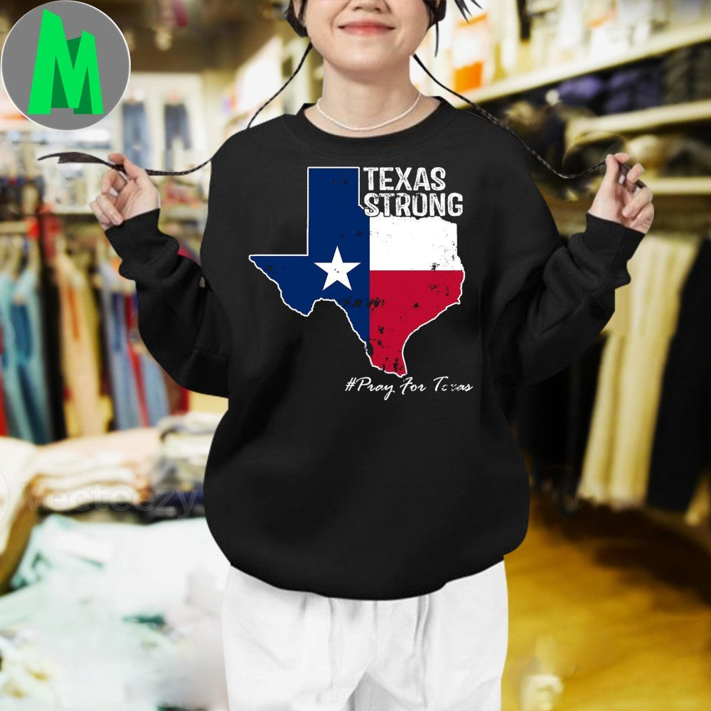 Texas Strong Pray For Texas Flag Map T-Shirt