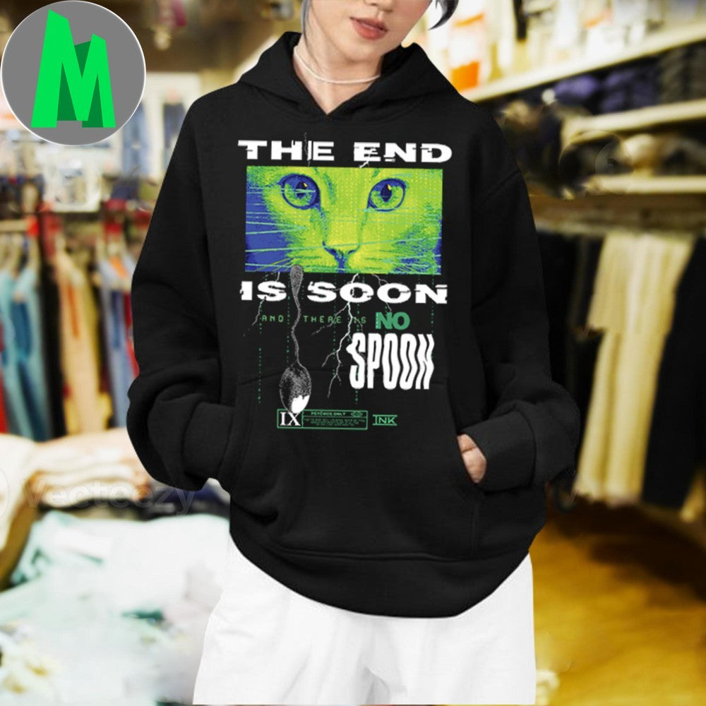 The End Is Soon & There Is No Spoon Cyberpunk Cat Graphic T-Shirt