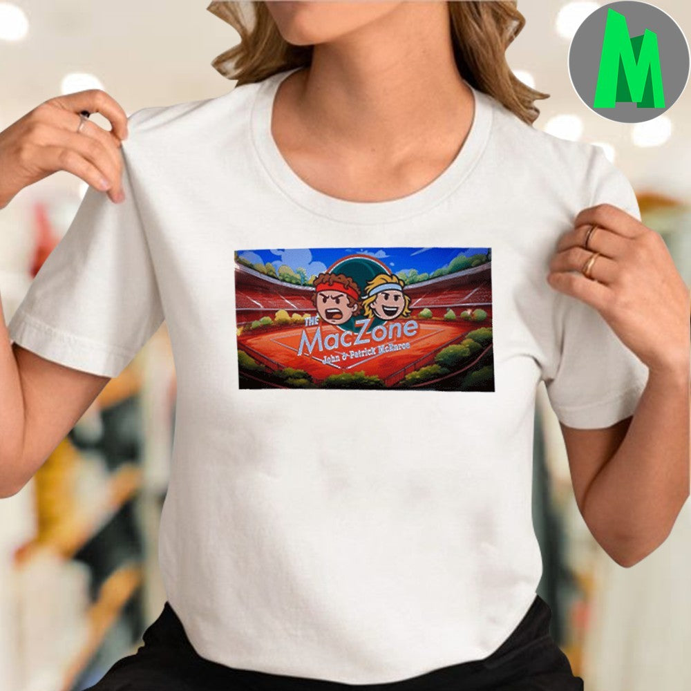 The MacZone John & Patrick McEnroe T-Shirt Tennis Cartoon Graphic Tee