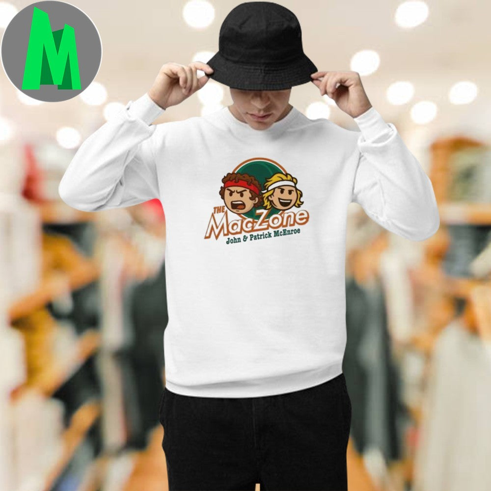 The MacZone John & Patrick McEnroe T-Shirt Tennis Legends Cartoon Graphic Tee