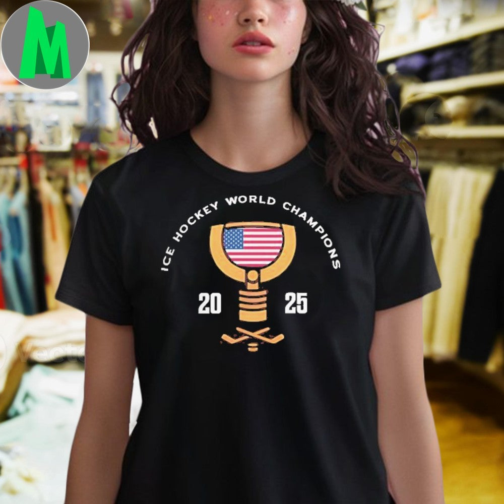 USA Hockey Ice Hockey World Champions 2025 American Flag T-Shirt Patriot Fan Tee