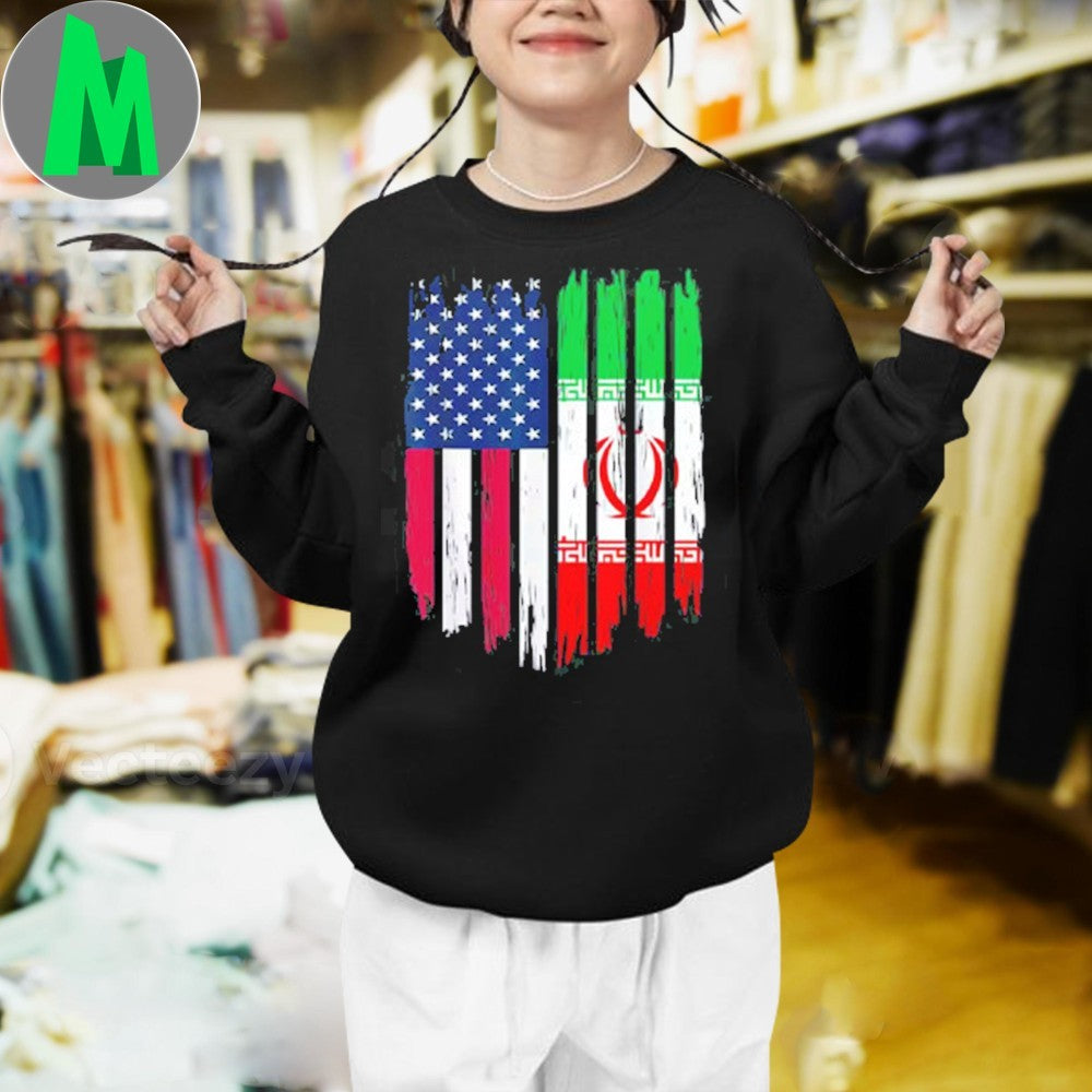 USA & Iran Flag Distressed Graphic Political T-Shirt