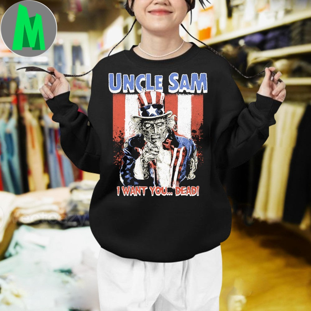 Uncle Sam I Want You… Dead! Zombie American Flag Graphic T-Shirt