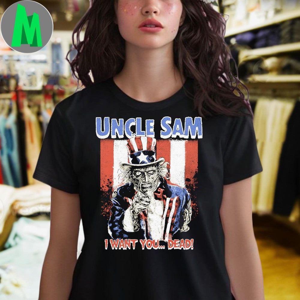 Uncle Sam I Want You… Dead! Zombie American Flag Graphic T-Shirt